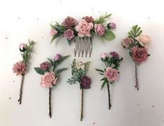 This beautiful bridal hair comb is handcrafted with blush pink, dusty rose, mauve flowers and greenery. They are light and simply beautiful, perfect for tucking into an up-do. These flower hairpieces are gorgeous for a wedding, photo shoots, party as a gift, or as a treat for yourself. The flowers Dusty Rose Hair, Wedding Flower Hair Pieces, Flower Hair Pins Wedding, Floral Hair Piece, Pink Flower Hair, Flower Hair Accessories Wedding, Beautiful Bridal Hair, Mauve Wedding, Floral Hair Pieces