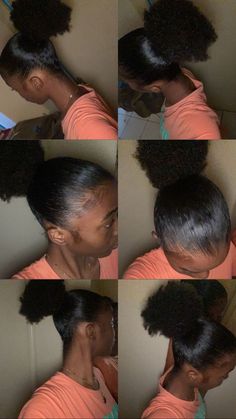 Honeycomb Bun Hairstyle, Slick Back Puff Natural Hair, Two Buns Hairstyle Black Natural Hair, Dyed Hair Inspiration, 4c Natural Hair