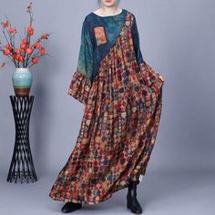 Comfortable, One of Kind. Maxi Dresses online shop,|Elegant|100% Rayon|Ankle-Length|Ninth Sleeve|Round Neck|Printed|Blue|One Size|Spring/Fall|Hand Wash Elegant Patchwork Maxi Dress For Fall, Long Patchwork Dress For Fall, Multicolor Patchwork Maxi Dress For Fall, Fall Multicolor Patchwork Maxi Dress, Long Patchwork Dress For Spring, Long Spring Dress With Patchwork, Fitted Patchwork Maxi Dress For Fall, Long Spring Patchwork Dress, Spring Long Patchwork Dress