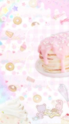 a cake with pink icing sitting on top of a plate