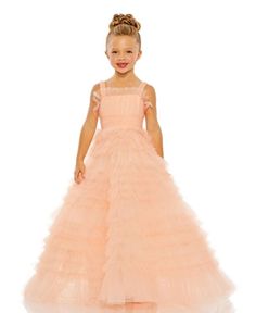 Mac Duggal Girls' Tulle Ruffle Ballgown - Little Kid, Big Kid Peach Princess Dress With Ruffles, Spring Pageant Ball Gown With Ruffles, Mac Duggal, Big Kid, Big Kids, Ball Gowns, Pick Up, In Store, Buy Online