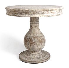 Distressed French Round Entry Table - Belle Escape White Pedestal Table, Round Entry Table, Painted Accent Table, Elegant Outdoor Furniture, Pedestal End Table, Pedestal Side Table, French Country Living Room, French Style Furniture, Entry Tables