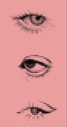 three black dots on a pink background that appear to be half circle or half oval