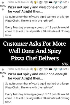 an email post with the words customer asks for more well done and spicy pizza chefs