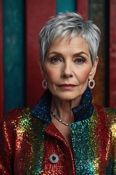 Hair Styles For Women Over 70 Grey, Short Silver Hair Pixie Cuts Older Women, Silver Pixie, Haircut Gray Hair, Gray Hair Pixie Cuts, Short Spiked Hair, Short Spiky Hairstyles, Short Silver Hair