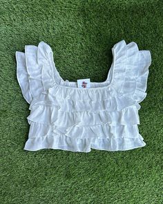 S: Bust: 32”, waist: 34”, length: 16” M: Bust: 34”, waist: 36”, length: 16” L: Bust: 36”, waist: 38”, length: 16” White Ruffle Crop Top, Ruffle Crop Top, Small Crop Tops, Crop Top, Crop Tops, White, Clothes