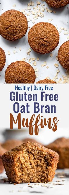 healthy, gluten free oat bran muffins with text overlay