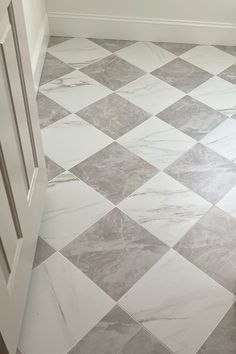 Timeless tile Tile Checkered Floor, Checkerboard Bathroom Floor, Checkerboard Bathroom, Bathroom Flooring Trends, Bathroom Flooring Ideas, Timeless Tile, Checkered Tile, Checkered Floor, Patterned Bathroom Tiles