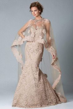 Janique - Elegant Beaded Sweetheart Floral Lace Mermaid Gown And Cape JQ3329 파티 드레스, فستان سهرة, A Wedding Dress, Beauty Dress, Winter Wedding Dress, Mermaid Evening Dresses, Lace Evening Dresses, Gorgeous Gowns, Beautiful Gowns