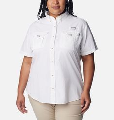 Featuring angler-friendly details and lightweight nylon fabric in a roomy Relaxed Fit, this fishing shirt dries fast, keeps you cool, and blocks sun so you can stay out there longer. Plus Size Top, Nylon Fabric, Columbia Sportswear, Fishing Shirts, Keep Your Cool, Short Sleeve Shirt, Columbia, Sleeve Shirt, Fishing