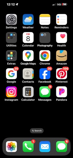 an iphone screen showing the icons for different apps on it, including email and calendars