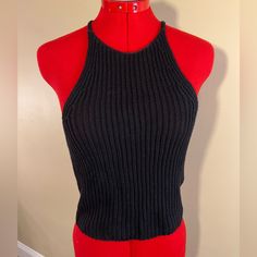 Nwt! Never Worn! Urban Outfitters Black Knit Tank Top. Size M. Casual Ribbed Knit Top For Night Out, Fitted Black Textured Knit Top, Black Knit Crew Neck Tank Top, Black Stretch Knit Top With Textured Knit, Black Stretch Knitted Tops, Black Stretch Textured Knit Top, Black Knitted Sleeveless Tops, Casual Crew Neck Knit Top For Night Out, Casual Knit Top For Night Out