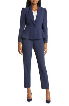 Tahari ASL Peplum Blazer & Tapered Pants Set | Nordstrom Peplum Suits For Women, Women Dress Pants, Classy Business Outfits, Peplum Blazer, Crepe Blazer, Peplum Jacket, Pants Suit, Tapered Pants, Womens Dress Pants