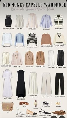 Timeless Elegance: Curate Your Old Money Capsule Wardrobe 💼✨ Elevate your style with the sophistication of an old money capsule wardrobe. Discover key pieces that exude classic charm and enduring quality, perfect for a refined and effortless look. From tailored blazers to elegant dresses, build a wardrobe that speaks of understated luxury and timeless fashion.  #OldMoneyStyle #CapsuleWardrobe #TimelessFashion #ClassicElegance #RefinedStyle #QualityOverQuantity #ElegantAttire #LuxuryFashion #TailoredChic #EnduringStyle May Outfits Casual Classy, Old Money Wardrobe Essentials, Old Money Capsule Wardrobe, Old Money Wardrobe, Money Clothes, Old Money Fashion, Old Money Outfit, Money Fashion