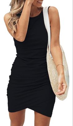 Amazon | Black Dress | Short Black Dress | Little Black Dress | Wedding Guest Outfit | Dressy Outfit | Fall Dress | Long Sleeved Dress | Fall Outfit | Cute Black Dress Womens Summer Dresses, Bodycon Shirt, Ruched Shirt, Blue Green Dress, Color Plain, Tank Dresses, Never Regret, Ruched Bodycon Dress, Irregular Hem