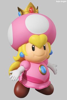 a pink mario mushroom with a crown on it's head