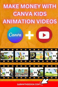 Tutorial image showing how to make money by creating kids animation videos with Canva, targeting content creators and small business owners. Easy Way To Make Money, Creative Videos