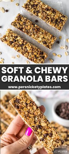 homemade granola bars with chocolate chips and oats