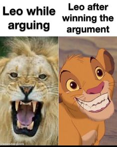 the lion and the mouse face are both smiling with their mouths open, one is showing teeth