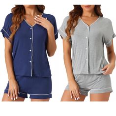 Soft and lightweight fabric provides ultra-comfort and a cool feeling. The good quality stitching ensures that the fabric won't deform or fade easily. This luxurious nightgown is soft to the touch and offers a snug fit to help you feel relaxed. The classic buttoned two-piece pajama is perfect for lounging around the house and for everyday wear. The soft women's pajama sets allow you to move freely, whether you're sitting on the couch or lying in bed. For breastfeeding moms, these pajamas make br Luxurious Nightgown, Breastfeeding Dress, Navy Blue Midi Dress, Lounge Dress, Womens Maternity, Womens Pyjama Sets, Womens Tie, Pajama Set Women, Short Pajama Set