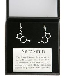 the earrings are in a black box with white writing on it and an image of serotoinn