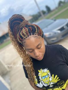 Senegalese Twist With Color, Cornrows Braids With Curls, Twist With Color, Curls For Black Women, Two Cornrows, Senegalese Twist Crochet Hair, Latest Hair Braids, Corn Rows