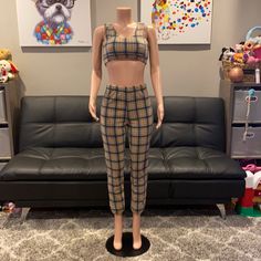 Size Small Limited Edition Tan Plaid/Tartan Jogger Crop Top Two Piece Set Sold Out, Limited Edition, Never To Return To Their Website. Super Soft Fleece, Stretchy, Super Cozy For These Colder Months! The Seraphina Collection Is A Rapidly Growing Uk Based Handmade Brand. Very Hard To Get Their Items. Always Limited Quantities! This Set Was So Popular It Sold Out Within Just A Hour There Was Only About 50 Sets Made And They Were Sold Separately. All Offers Always Accepted Or Countered With Lowest Trendy Fitted Brown Set, Fitted Sleeveless Sets For Fall, Fall Fitted Plaid Sets, Fitted Brown Sets For Fall, Fitted Fall Pants Matching Set, Fall Matching Set Fitted Pants, Trendy Fitted Pants With Matching Set, Casual Fitted Matching Set Pants, Seraphina Collection