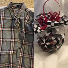 two different types of shirts with bows on the front and back, one in plaid