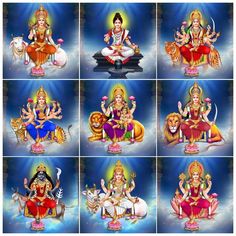 there are many images of lord ganeshi in different poses on the same page