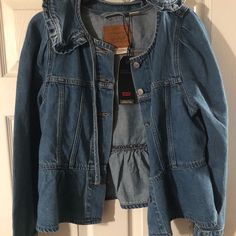 This Jacket Is Great Condition. It Is New. If You Have Any Questions, Please Ask. Hooded Medium Wash Denim Jacket, Blue Hooded Denim Jacket For Fall, Blue Hooded Denim Jacket With Pockets, Hooded Dark Wash Outerwear For Spring, Casual Blue Denim Utility Jacket, Levi's Hooded Spring Outerwear, Levi's Hooded Outerwear For Spring, Blue Denim Utility Jacket For Winter, Hooded Dark Wash Denim Jacket For Spring