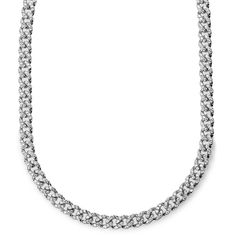 * Glinting zirconia stones
 * Solid brass construction
 * Secure and easy-to-use box clasp White Cuban Link Necklace In Cubic Zirconia, Cuban Link Chain Necklace In Diamond White Cubic Zirconia, Cubic Zirconia Diamond Necklace With Chain Link, Cuban Link Diamond Necklace With Diamond Accents, Classic Cuban Link Cubic Zirconia Necklace, Diamond Necklace With Cuban Link And Diamond Accents, Diamond White Cubic Zirconia Cuban Link Chain Necklace, Classic Diamond Tennis Necklace With Chain, White Gold Cuban Link Necklace With Rhinestones