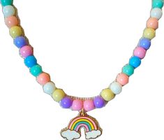 Adjustable Multicolor Charm Necklaces For Birthday, Adjustable Multicolor Charm Necklace For Birthday, Cute Multicolor Charm Necklace For Birthday, Cute Rainbow Beaded Necklace For Gift, Cute Rainbow Beaded Jewelry, Cute Rainbow Round Bead Jewelry, Fun Rainbow Necklace For Birthday, Playful Rainbow Jewelry For Birthday, Cute Multicolor Charm Necklaces