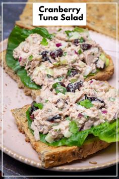 cranberry tuna salad on toasted bread with lettuce