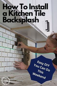 Easy Do It Yourself Kitchen Backsplash - The Daily DIY Backsplash Kitchen Installation, Kitchen Backsplash How To, Installing Backsplash Diy, How To Do A Tile Backsplash, How To Do A Backsplash In Kitchen, How To Put Up Backsplash In Kitchen, Easy Install Backsplash, How To Lay Backsplash Tile, Tiling A Backsplash