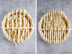 two pictures showing how to make an apple pie