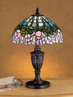 Meyda Tiffany - 30343 - One Light Accent Lamp - Tiffany Cabbage Rose - Purple/Blue Pink Victorian Table Lamps, Rustic Ceiling Lights, Stained Glass Table Lamps, Tiffany Style Lamp, Stained Glass Light, Rustic Ceiling, Tiffany Stained Glass, Cabbage Rose, Louis Comfort Tiffany