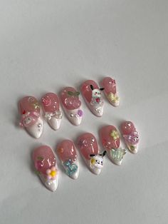 Cute kawaii charms set **charms will change Nail Charm Nails, Nail Aesthetic Designs, Tiny Gem Nails, Nail Art Designs With Charms, Charm Nail, Simple Charm Nails, Cute Charm Nails, Press On Nails With Charms, Nails Charm