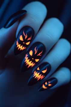 Looking for the perfect Halloween nail design inspiration? Dive into the world of spooky and cute nail art with our collection of Halloween nails designs. Whether you prefer acrylic nails or want a DIY approach, we've got you covered. From adorable pumpkins to creepy ghosts, these ideas will take your manicure game to the next level this season. Get ready to show off your festive spirit with these fabulous Halloween nails! Halloween Nail Designs Orange, Nails Acrylic Halloween Ideas, Glow In The Dark Halloween Nails, Halloween Nails Orange And Black, Halloween Pedicure Ideas, Halloween Nails Orange, Spooky Nails Halloween, Orange Halloween Nails, Creepy Halloween Nails