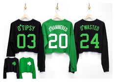 "Celebrate St. Patrick's Day and get O'WASTED! We highly recommend that you order yours today to receive in plenty of time for St. Patrick's Day!   Pick Between: \"O'Wasted 24\" , \"O'Hammered 20\" , \"O'TIPSY 03\", \"O'Drunken 17\", \"O'Drunker 00\", \"O'Drunkest 99\" Whether you are grabbing one of these for just yourself or a group of your best drinking buddies, you are sure to turn some heads! Women's Sizes: S, M, L, XL, XXL Sweatshirt Colors: Black, Green, White, Forest Green (dark green) B Saint Patties, Day Drinking