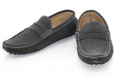 Anthracite Gray Suede Penny Loafer - Vamp, Toe, Outsole Mens Dress Loafers, Dress Loafers, Penny Loafer, Penny Loafers, Suede Leather, Men Dress, Vintage Designs, Penny, Rubber Sole