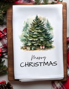 a christmas card with a pine tree on it