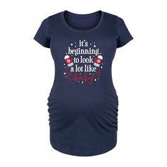 Add excitement to the holidays with this Maternity "Beginning To Look A Lot Like Baby" Holiday Graphic Tee. Add excitement to the holidays with this Maternity "Beginning To Look A Lot Like Baby" Holiday Graphic Tee. FEATURES Crewneck Short sleeves Ruched sidesFABRIC & CARE Solid: cotton, Heather: cotton and polyester Machine wash Imported Size: XXL-MAT. Color: Navy. Gender: female. Age Group: adult. Holiday Graphic Tees, Holiday Baby, Womens Maternity, Pregnant Women, Men Short Sleeve, Fabric Care, Womens Clothing Tops, To Look, Graphic Tee