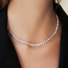 This gleaming necklace features fancy shape diamonds set in 18K white, yellow, or rose gold. Material Good reinvents the iconic diamond necklace with this beautiful design, featuring a subtle yet striking pattern of graduating stones. Adjust the length to suit your style, and layer with the Multi-Shape Bar Pendant for a dazzling, effortless stack. Elegant Cubic Zirconia Diamond Necklace In Marquise Cut, Elegant Cubic Zirconia Diamond Necklace Marquise Cut, Elegant Marquise Cut Cubic Zirconia Diamond Necklace, Formal Marquise Diamond Necklace, Elegant Marquise Cut Diamond Necklace With Accents, Anniversary Marquise Cut Diamond Necklace, Fine Jewelry Marquise Cut Diamond Necklace, Elegant White Baguette Cut Diamond Necklace, Elegant Marquise Cut Diamond Necklace