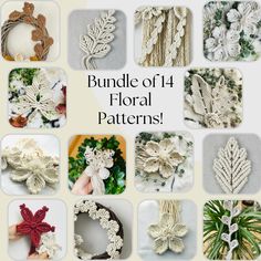 "A complete newbie to macrame or perhaps want to brush up on your macrame knowledge? - check out my macrame knot guide for beginners: https://etsy.me/3y1lvY9 Please note: all my patterns are on English!  Matching items: https://etsy.me/3u5y6rM This listing give you a chance to take a Bundle of 14 Macrame Floral Patterns to create stunning Macrame Floral Decor - Wall Hangings, Wreathes, Keychains, Plant Hangers with Flowers or Vines Elements and many, many more. Discover the Beauty of Macrame Floral Decor! You will get step-by-step instructions along with helpful tips and tricks. You will learn how to weave flowers so that the flowers are in such a shape that allows you to easily attach flowers to the base - stick, circle, etc. You can weave leaves in different sizes and shapes, as well as Floral Macrame, Knot Guide, Knots Guide, Makramee Diy, Macrame Lace, Macrame Knot, Diy Macrame, Plant Hangers, Floral Wall Decor