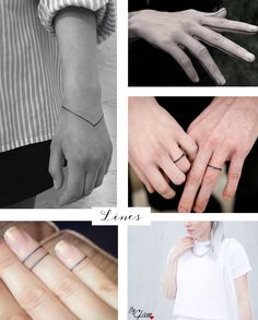 four different pictures with hands and rings on them