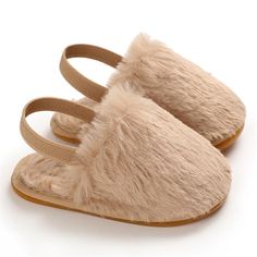 Baby Non-slip Fur Shoes Casual Sandals Baby Boys Winter Shoes - PrettyKid Beige Non-slip Closed Toe Slippers, Cute Slip-on Sandals For Playtime, Cute Flat Slippers With Soft Sole, Cute Closed Toe Summer Booties, Beige Closed Toe Slippers With Soft Sole, Cute Slip-on Sandals With Soft Sole, Baby Shoes Diy, Fur Sneakers, Clean Heart