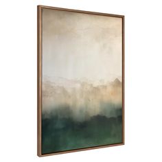 a painting hanging on the wall with green and beige colors in it's frame