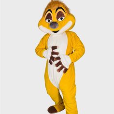 a person in a yellow and white tiger costume standing up with his hands on his hips