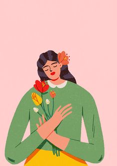 a woman holding flowers in her hands with the caption that says, i am sorry