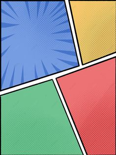 pop art background with four different color squares in the center and one half empty, on top